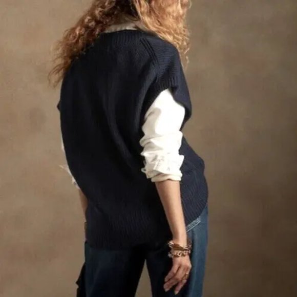 BANANA REPUBLIC CIMA Oversized Merino Wool Blue Sweater Vest - Picture 6 of 13